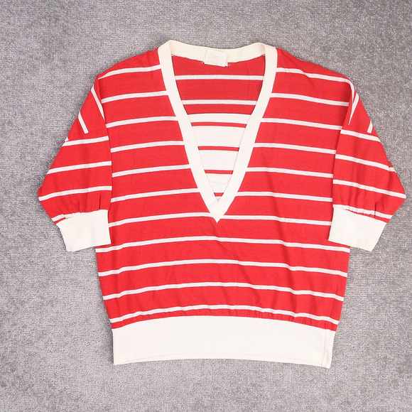 VTG 80s Womens Striped Nautical Preppy XL Red White Mid Length Sleeve Shirt - Picture 1 of 9